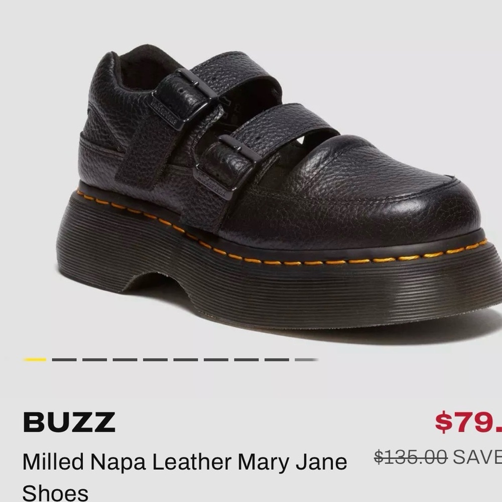 BUZZ Milled Napa Leather Mary Jane Shoes - Black